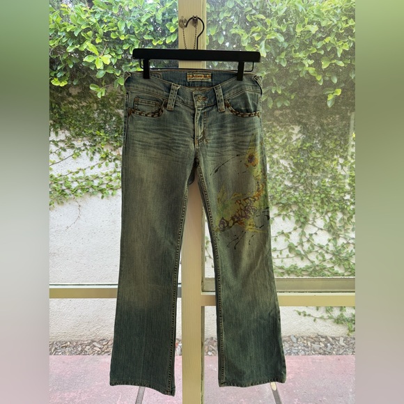 Allen B. By Allen Schwartz Denim - Vintage Y2K Allen B. By Allen Schwartz Watercolor Koi Fish Low Rise Flare Jeans
